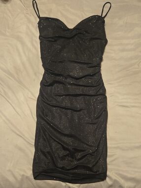 Windsor Black Sparkle Ruched Mini Dress